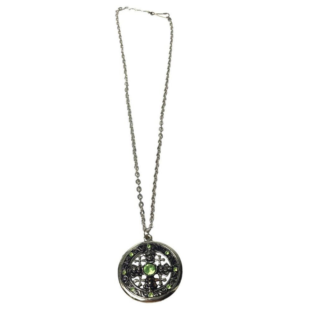 Vintage Silver Ornate Celtic Cross Pendant Necklace Peridot 24" Jerusalem - Picture 5 of 7